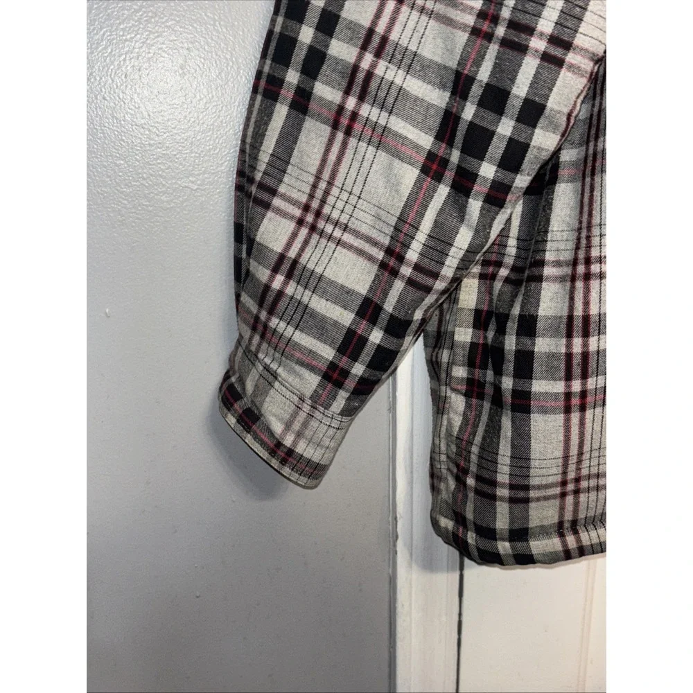 David Taylor Mens Large Grey Black Red Plaid Sherpa Lined Flannel Shacket Jacket